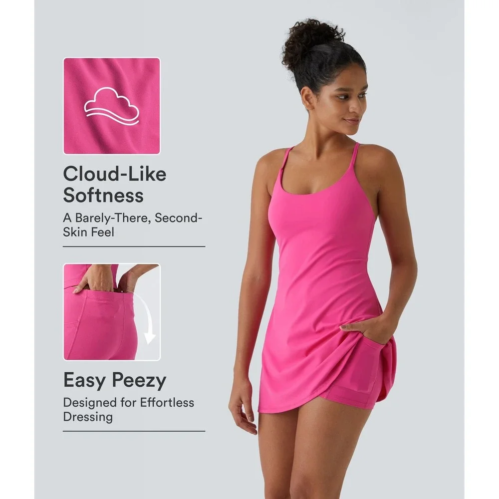 Halara SoftlyZero Plush Backless Active Dress-Easy 2X Pink New With Tags